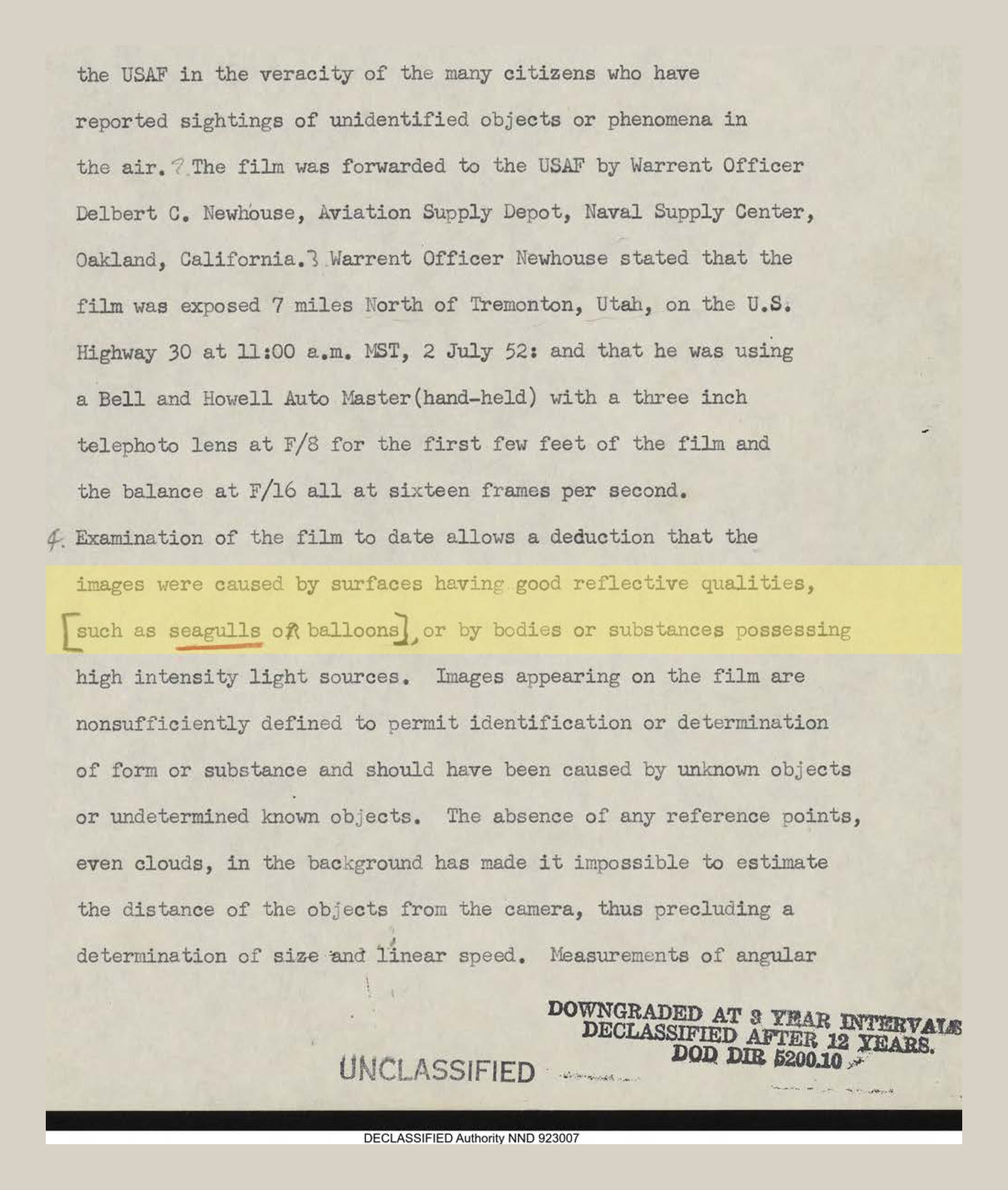 Page 42. "Such as seagulls or balloons" - bracketed and underlined in red on the original. Highlight added by UFO Data.