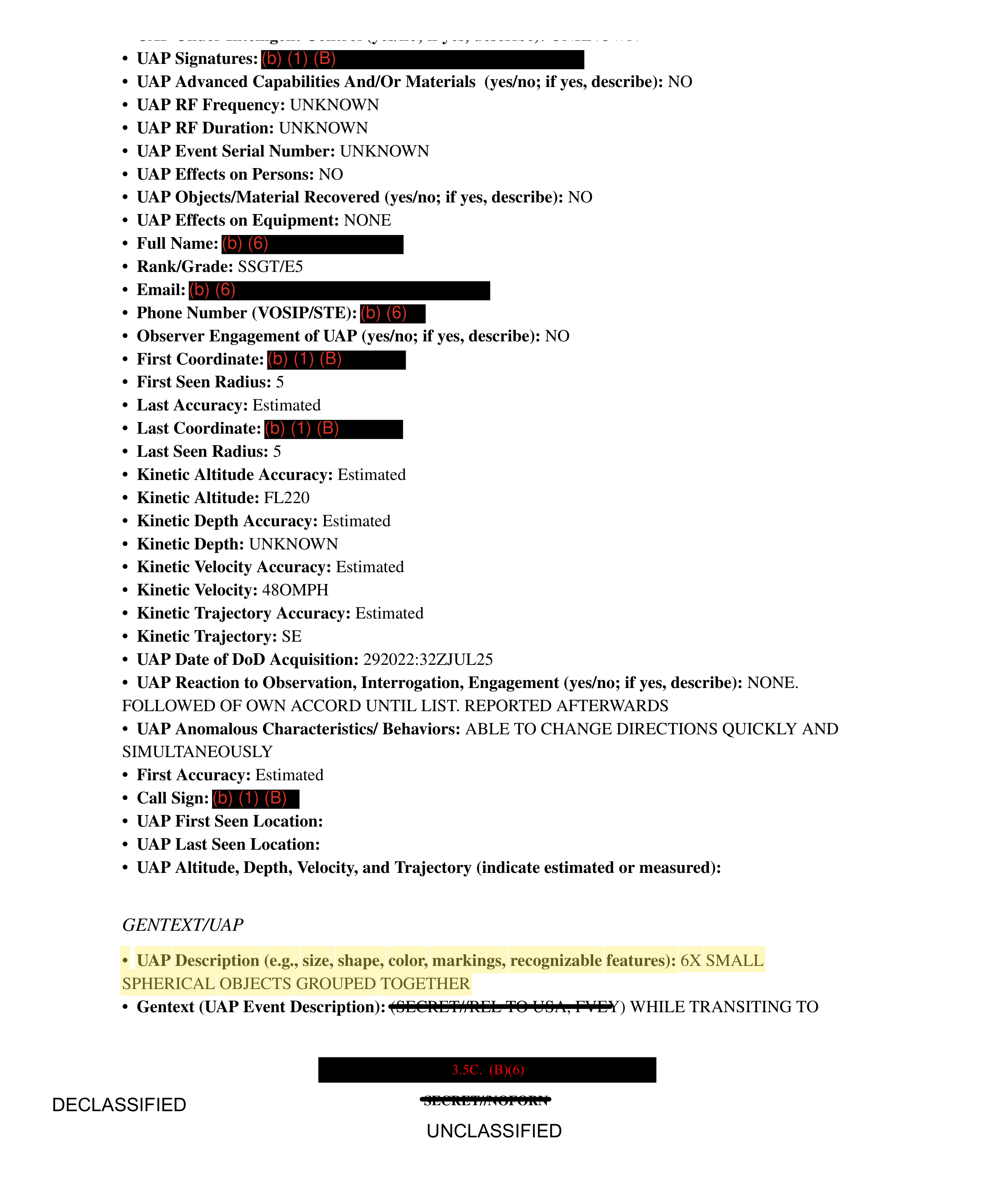 Page 7. "6X SMALL SPHERICAL OBJECTS GROUPED TOGETHER." Highlight added by UFO Data.