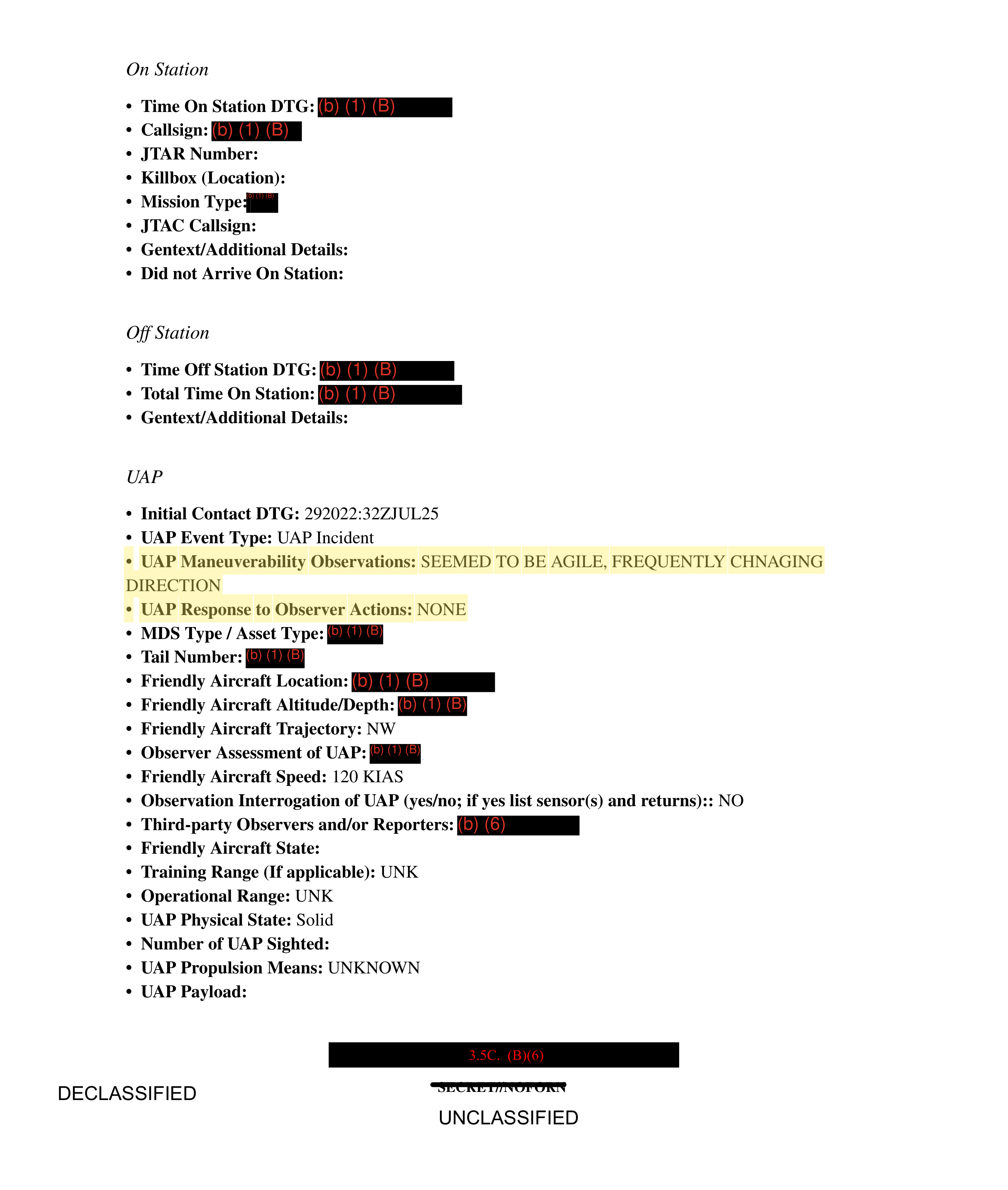 Page 6. "SEEMED TO BE AGILE, FREQUENTLY CHNAGING DIRECTION" - response to observer actions: "NONE." Highlight added by UFO Data.