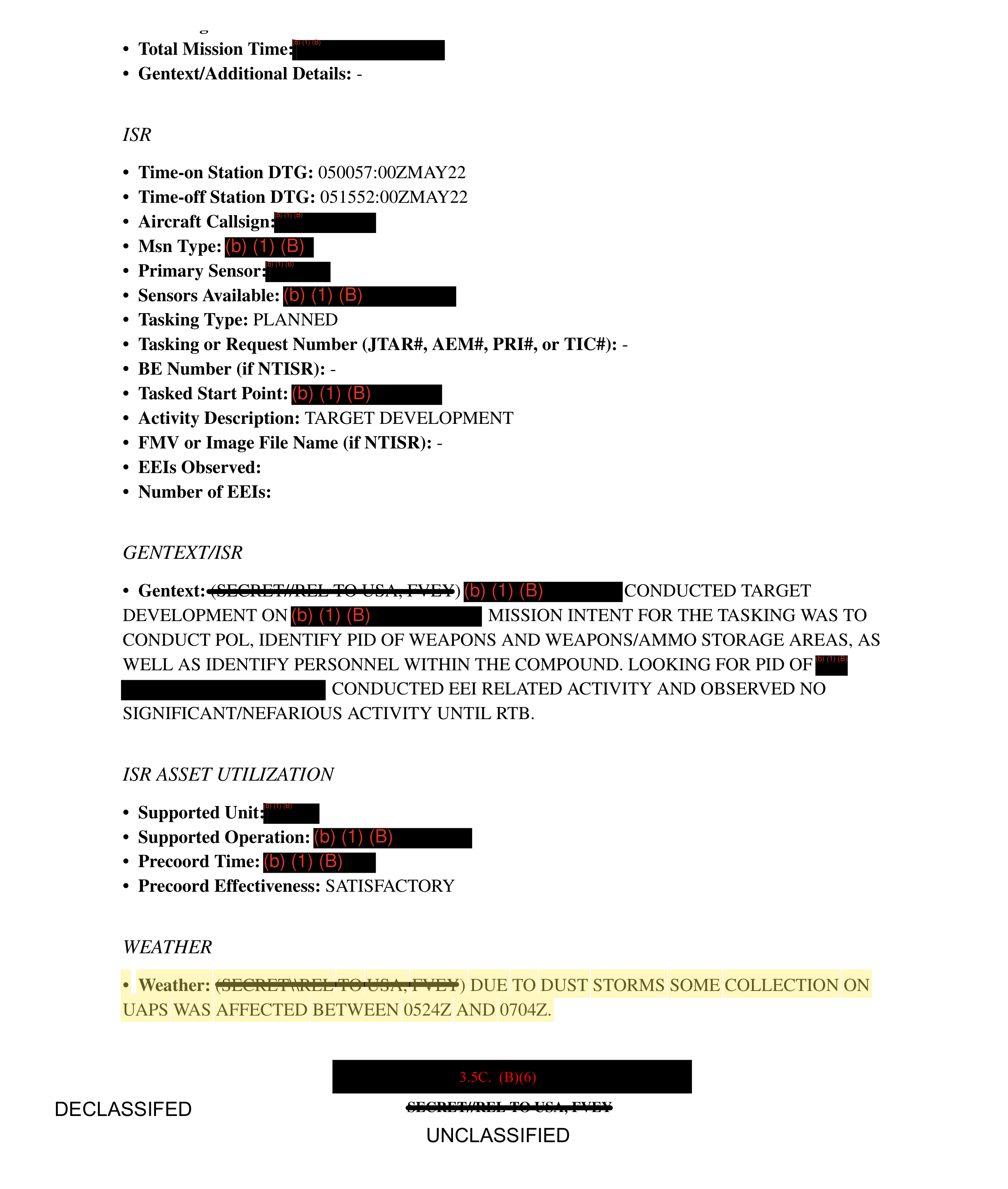 "Due to dust storms some collection on UAPs was affected." Highlight added by UFO Data.
