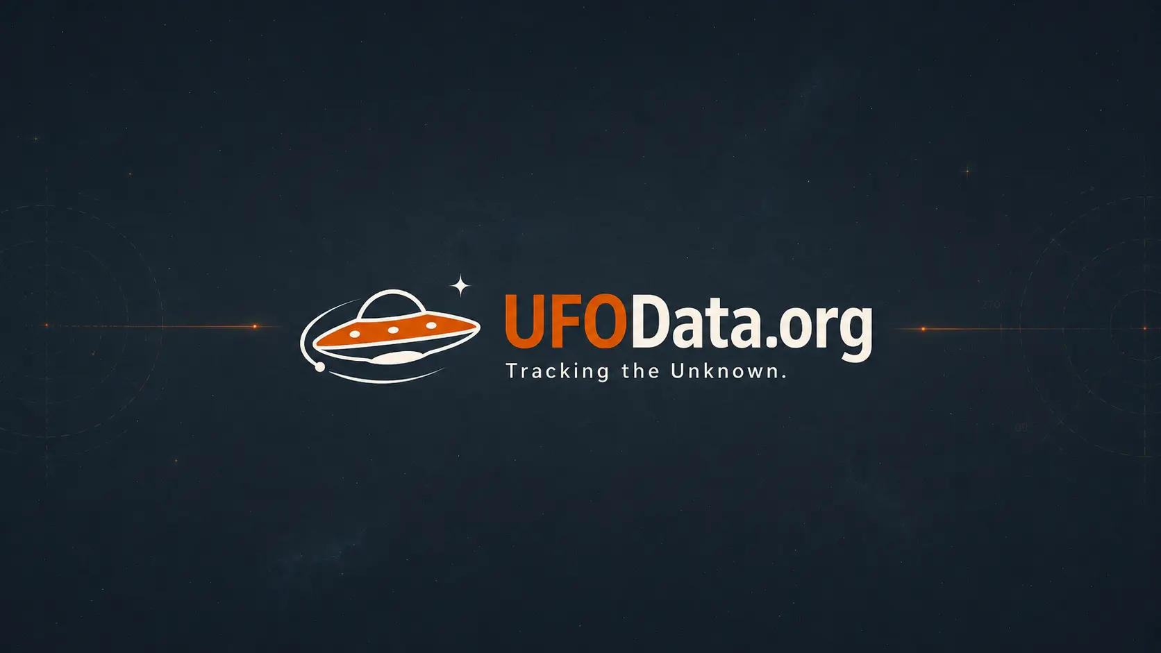 UFOData.org — Tracking the Unknown. A stylized flying saucer over a dark starfield.